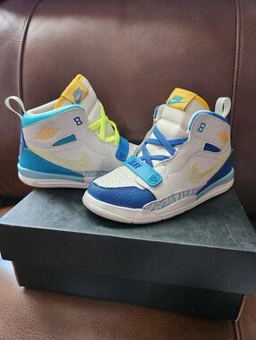Nike Kids High-Top Sneakers - White, Blue, Yellow, Neon Green